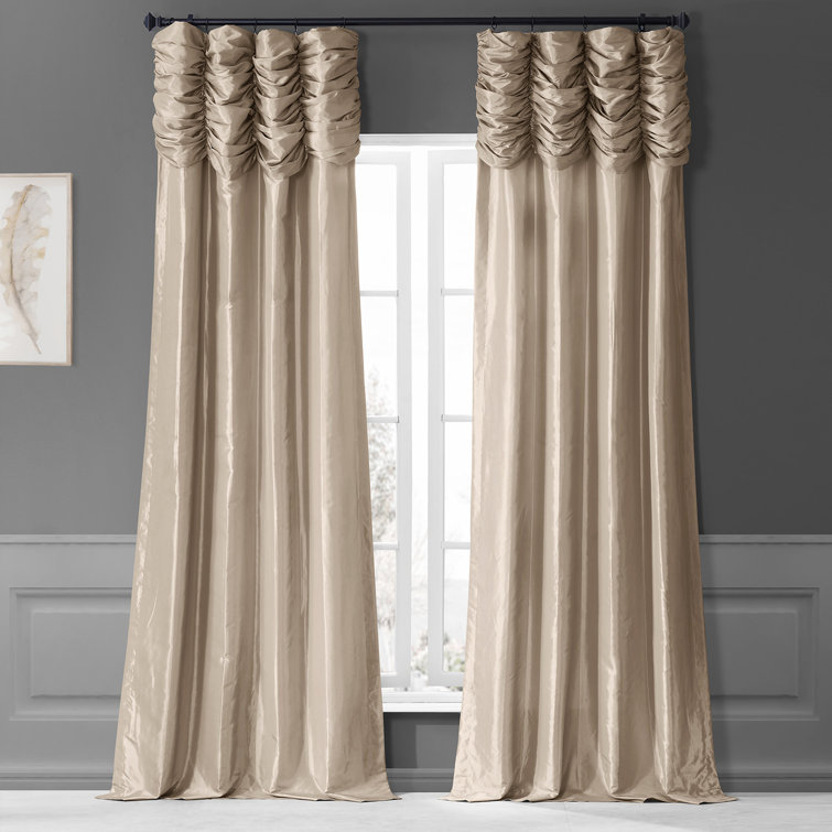 Ryker Ruched Solid Faux Silk Curtains for Bedroom Room Darkening Curtains for Large Window Single Panel